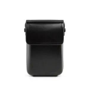 Minimalist black vertical mini crossbody phone bag, retro style leather small pouch for daily use.