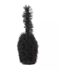 Black tulle ruffle shoulder tote bag, unique niche Japanese style large capacity women handbag.