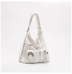 Zaino morbido in pelle bianca borsa tote, borsa a tracolla casual multi-tasche per donna elegante.