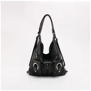 Zaino in Pelle PU da Donna Stile Moto Y2K Borsa Tote Casual Grande Capienza Pelle Morbida Tasche Multiple Borsa a Tracolla