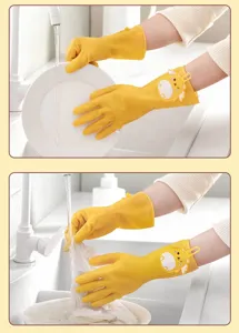 Yellow PVC dishwashing gloves kitchen cleaning waterproof non-slip durable housework gloves