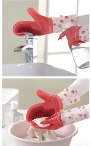 Silicone dishwashing cleaning gloves with built-in brush for kitchen housework use.