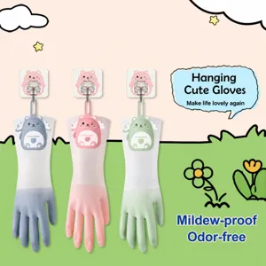 Gants de vaisselle en PVC coloré pour femmes, gants de nettoyage de cuisine durables avec crochet.
