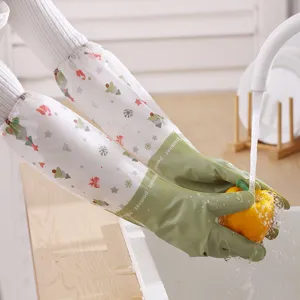 Durable Waterproof PVC Household Dishwashing Gloves Lengthened Strawberry Print Kitchen Cleaning Gloves For Women