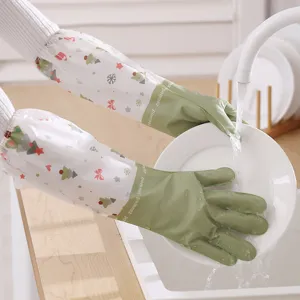 Long waterproof dishwashing gloves with sleeves, durable PVC kitchen cleaning gloves for winter.