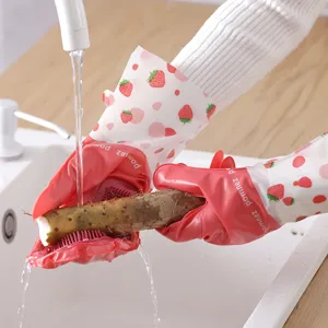 Multifunctional silicone cleaning gloves with scrubbing brush for kitchen washing housework.