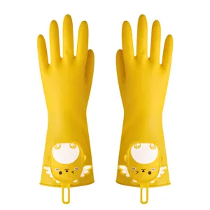 Yellow PVC Dishwashing Gloves Waterproof Non-Slip Household Cleaning Gloves Durable Long Sleeve Gloves For Kitchen Housework
