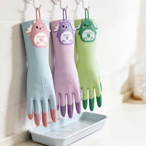 Women's Household Cleaning Latex Gloves Waterproof Non-Slip Dishwashing Long Sleeve Cleaning Gloves Kitchen Housework Gloves
