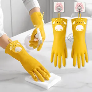 Yellow PVC dishwashing gloves waterproof household cleaning gloves for kitchen housework wearing