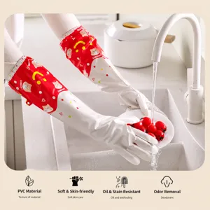 Long household cleaning gloves waterproof PVC dishwashing kitchen laundry gloves for daily use