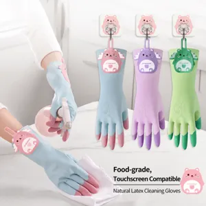 Durable latex cleaning gloves with hanging design and cute wing detail for household chores.
