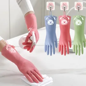 Morandi color household cleaning gloves, waterproof and durable dishwashing gloves for kitchen.