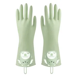 Morandi green household cleaning gloves waterproof anti slip durable kitchen dishwashing gloves