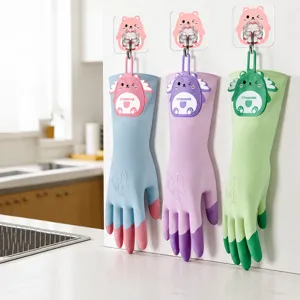 Natural latex dishwashing cleaning gloves household waterproof non-slip thin durable 3 pairs