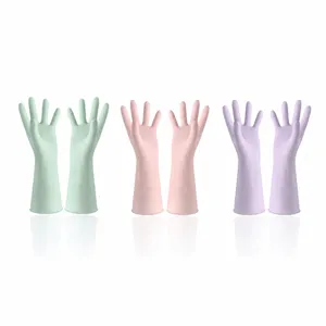 Durable household cleaning rubber gloves waterproof anti-slip dishwashing kitchen gloves set