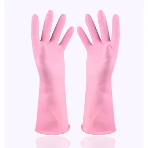 Durable pink household rubber cleaning gloves waterproof non-slip dishwashing gloves pair