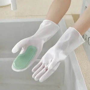 Multifunctional silicone scrubbing dishwashing gloves for household kitchen cleaning tasks easily.