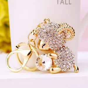 Crystal rhinestone sheep keychain cute metal bag pendant charm keyring for women gift