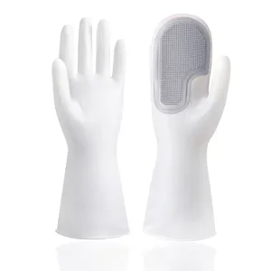 Multifunctional silicone cleaning gloves, waterproof household dishwashing and scrubbing rubber gloves.
