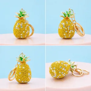 Sparkling crystal rhinestone pineapple keychain cute fruit bag charm gold keyring accessory gift