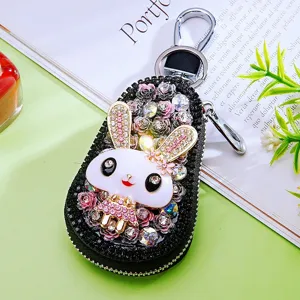 Sparkling Rhinestone Cute Rabbit Car Key Case Luxury Keychain Holder Women Bag Pendant