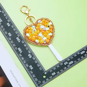 Rhinestone heart flower mirror keychain portable makeup mirror cute bag pendant charm