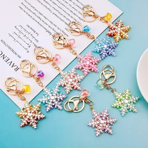 Rhinestone snowflake keychain metal cute bag charm lovely couple gift accessory keyring