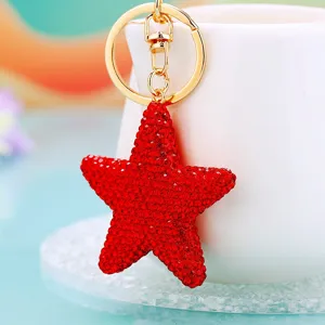 Rhinestone Pentagram Keychain Clay Star Bag Pendant Metal Car Key Chain Fashionable Women Jewelry Gift