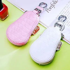 Cute rhinestone car key bag luxury crocodile pattern leather key case pink and white pendant 1pc