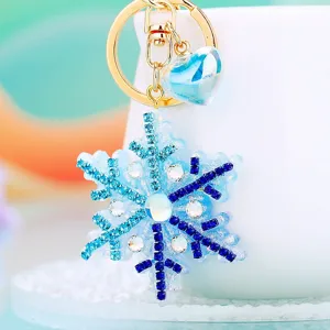 Cute Metal Rhinestone Snowflake Keychain Women Men Couple Bag Pendant Fashion Car Key Ring Holiday Gift