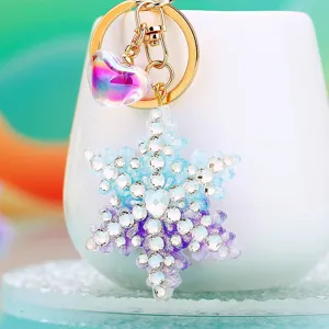 Snowflake rhinestone keychain, sparkling crystal bag charm, metal key ring for women and cute gifts.