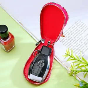 Rhinestone car key case zipper PU leather key holder cute women key pouch exquisite detail view