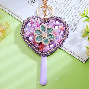 Rhinestone heart mirror keychain cute crystal lollipop bag pendant sparkling key ring gift