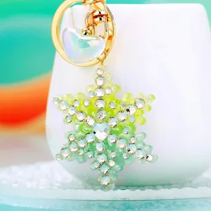 Snowflake rhinestone keychain metal bag charm sparkling crystal pendant accessory detail view