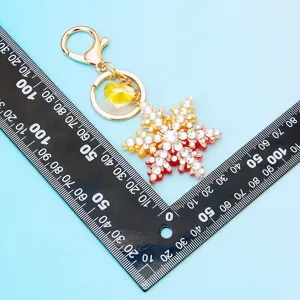 Rhinestone snowflake keychain gold metal bag pendant cute luxury charm gift accessory