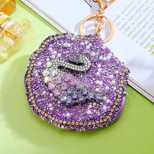 Rhinestone swan compact mirror car keychain cute women bag pendant sparkling crystal charm gift