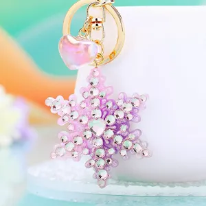 Cute Snowflake Rhinestone Metal Keychain Car Key Ring For Women Bag Pendant Charm Fashion Gift Accessories