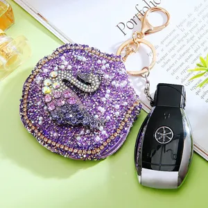 Rhinestone swan mirror car keychain cute women bag charm sparkling crystal makeup mirror.
