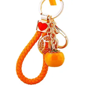 Cute orange persimmon leather braided keychain car key ring lovely bag pendant gift