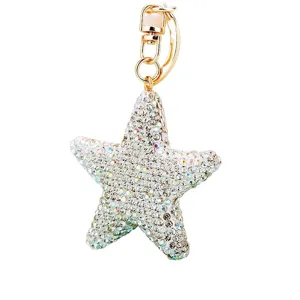 Rhinestone Star Keychain Bag Charm Sparkle Crystal Key Ring Gold Metal Pendant Gift