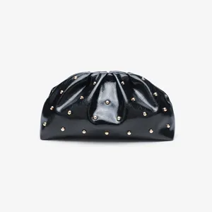 Donna Moda Plissettato Pochette Borsa PU Pelle Arricciato Spalla Tracolla Borsa Con Borchie a Fungo Catena Design Quotidiano Borsa