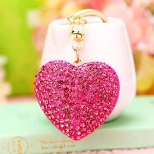 Sparkling rhinestone heart keychain metal cute bag charm stylish key ring for women gifts