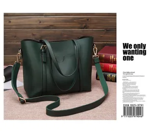 Dark green soft leather tote bag with large capacity for daily commuting and office use.