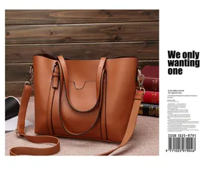 Stylish brown PU leather women handbag large capacity casual shoulder tote bag for daily use.