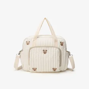 Quilted Mommy Diaper Bag Portable Travel Shoulder Crossbody Bag Cute Bear Tulip Embroidered Lightweight Handbag For Women