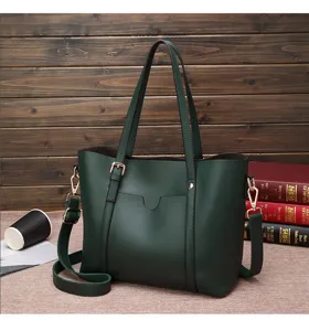 Dark green soft leather tote bag, large capacity shoulder and crossbody bag for daily use.