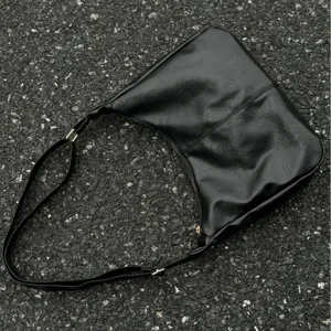 Women black shoulder bag vintage casual tote bag large capacity PU leather crossbody bag