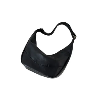Black PU leather hobo shoulder bag for women, casual soft crossbody dumpling bag daily use.