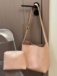 Casual minimalist soft slouchy bucket handbag set, large capacity two-piece shoulder bag for daily use.
