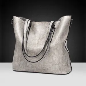 Vintage oil wax leather tote bag large capacity shoulder handbag for women stylish casual daily use